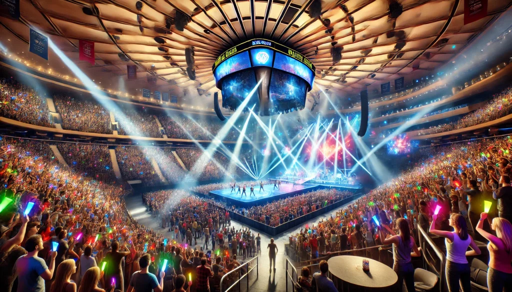 Madison Square Garden concert in 2025 with colorful lights and an energetic crowd